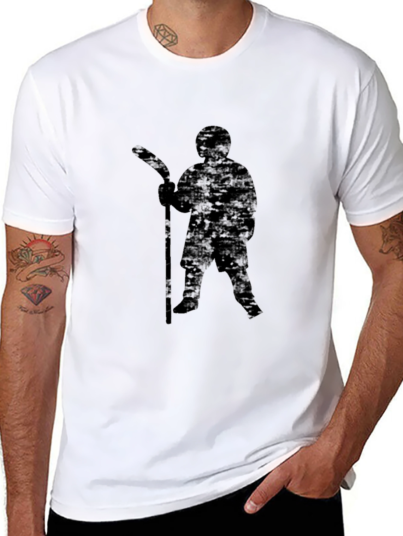 Hockey Player Graphic Tee - Black Cotton Comfort