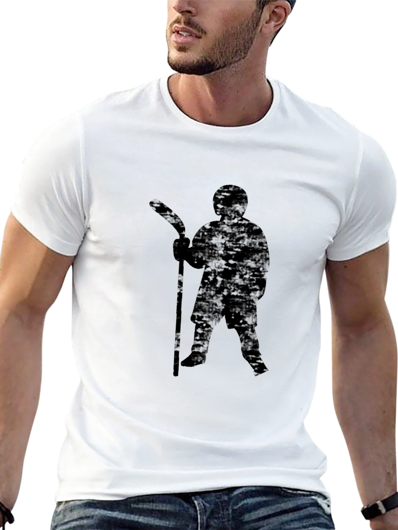 Hockey Player Graphic Tee - Black Cotton Comfort