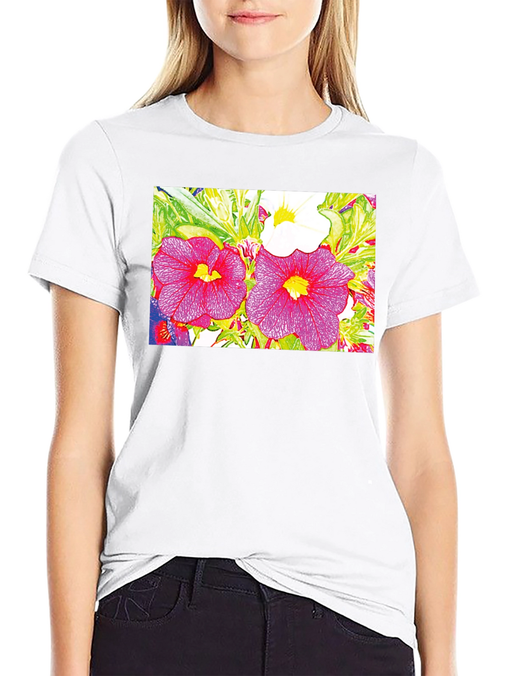 Floral Print Black Tee