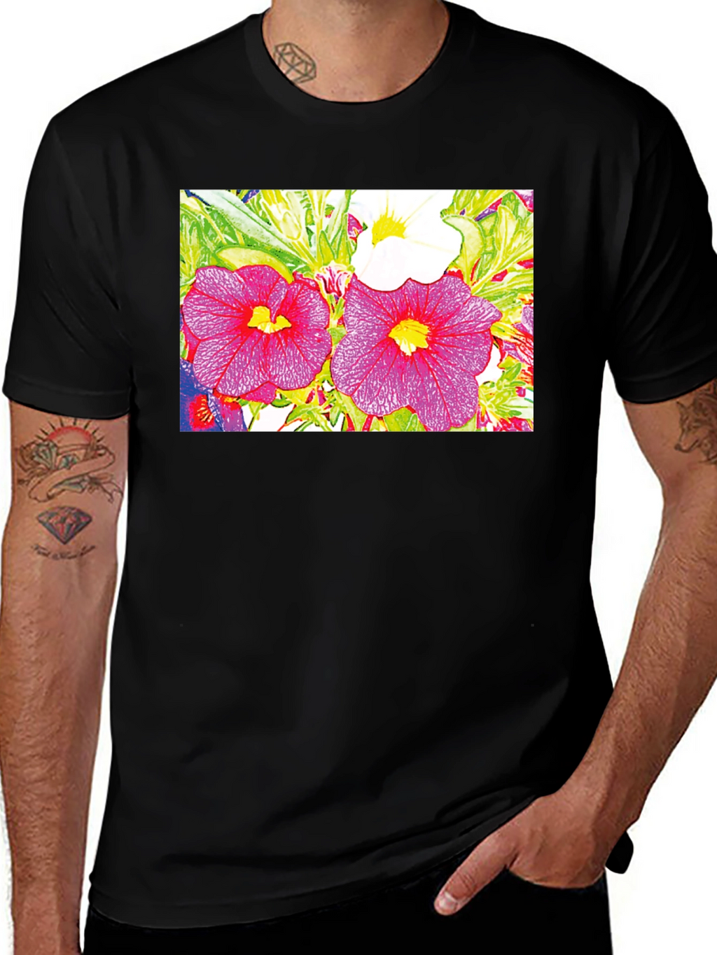 Floral Print Black Tee