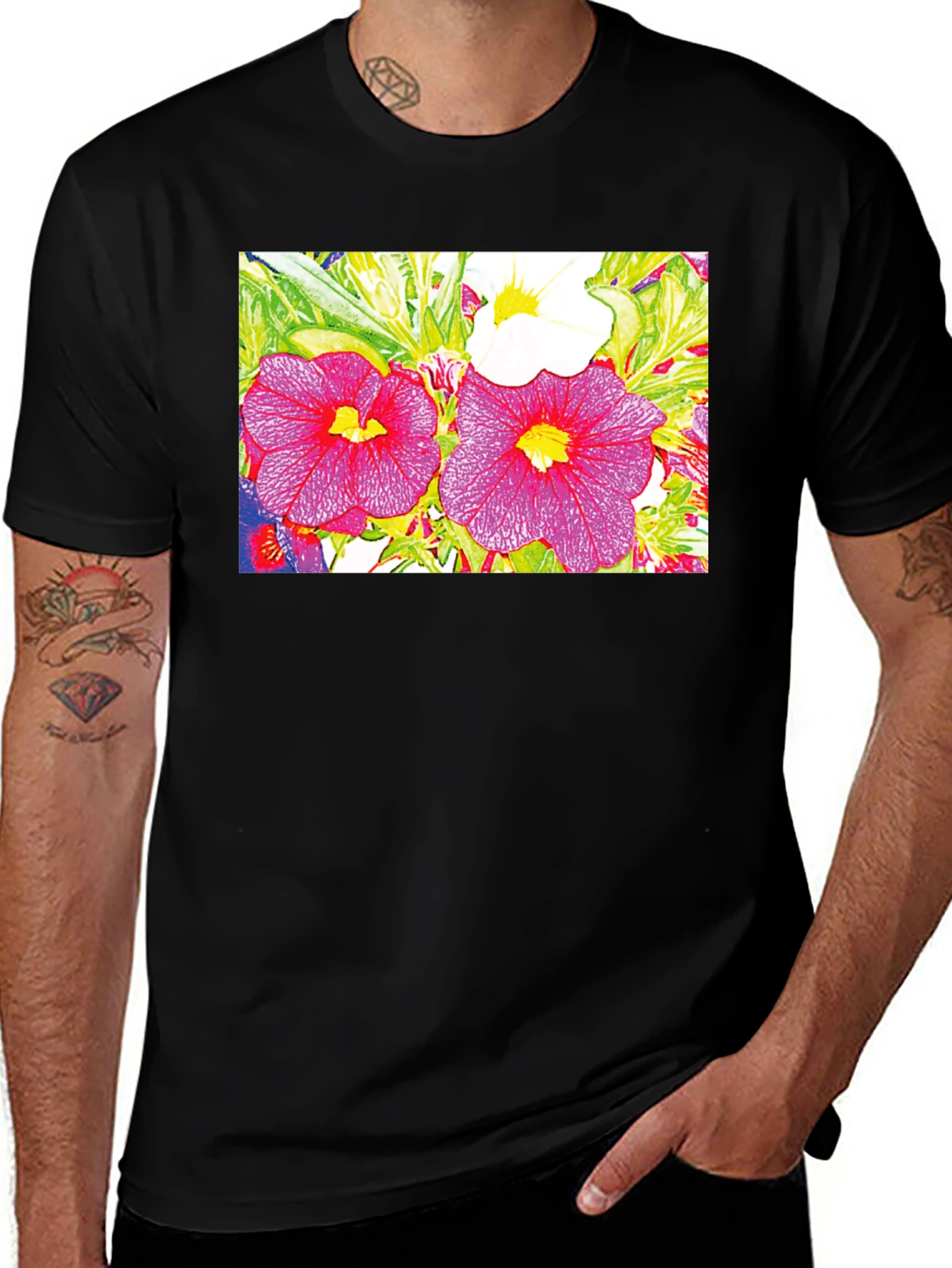 Floral Print Black Tee