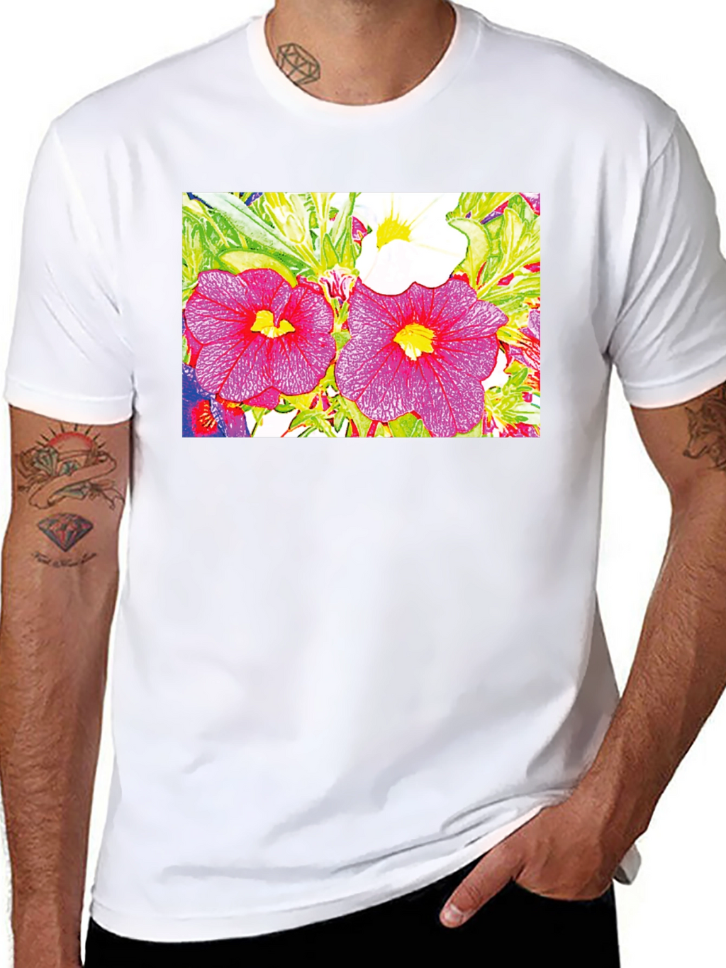 Floral Print Black Tee