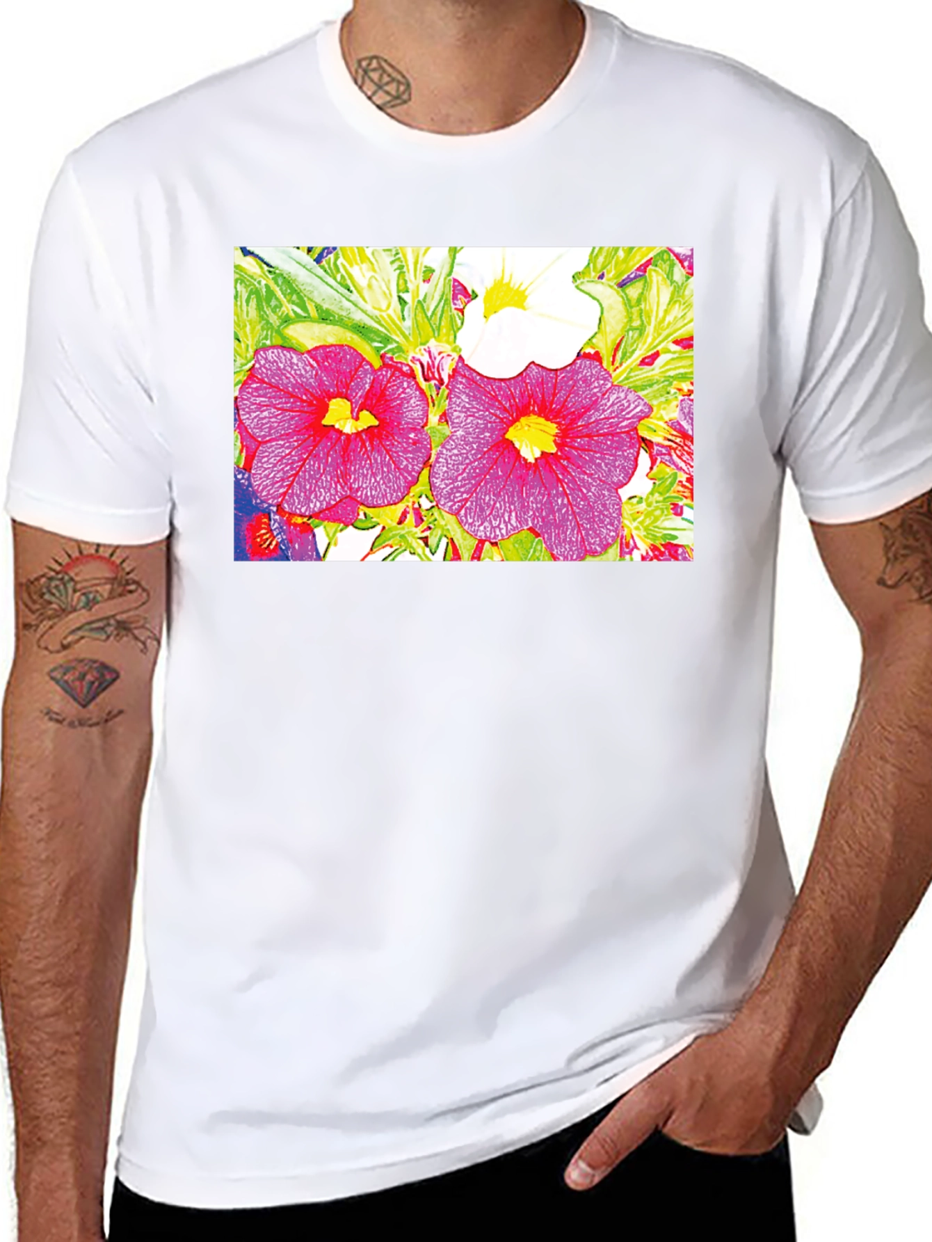 Floral Print Black Tee