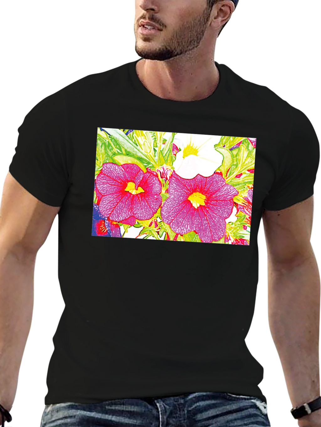 Floral Print Black Tee