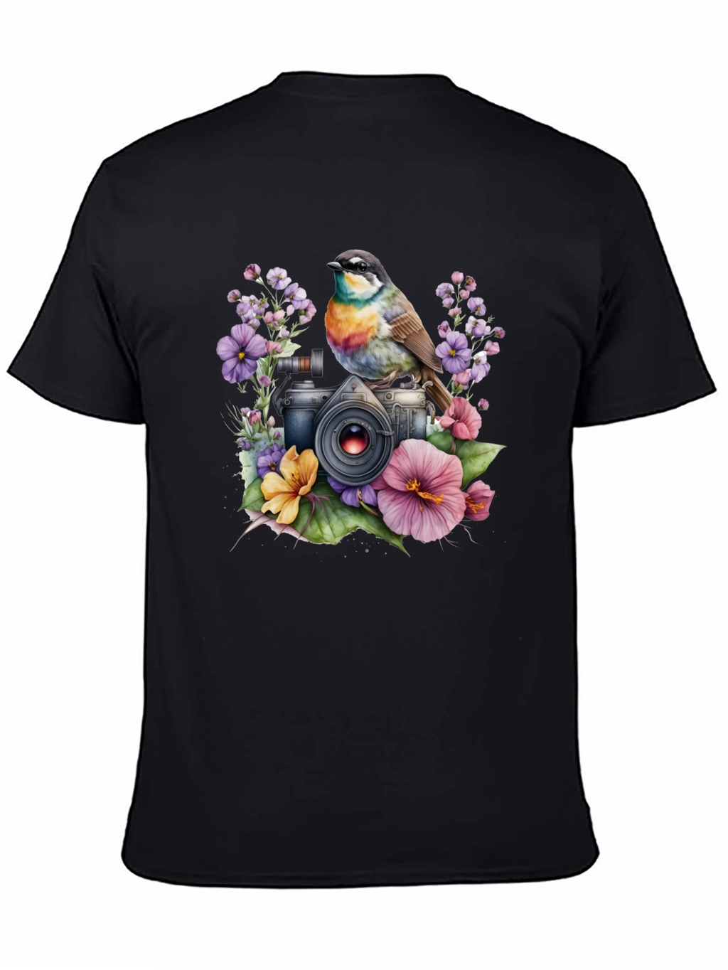 Floral Camera Bird T-Shirt - Nature Photography
