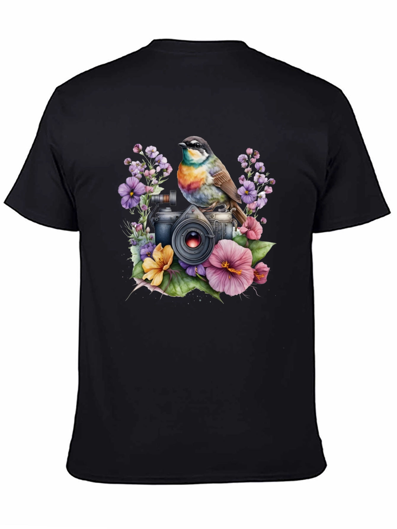 Floral Camera Bird T-Shirt - Nature Photography