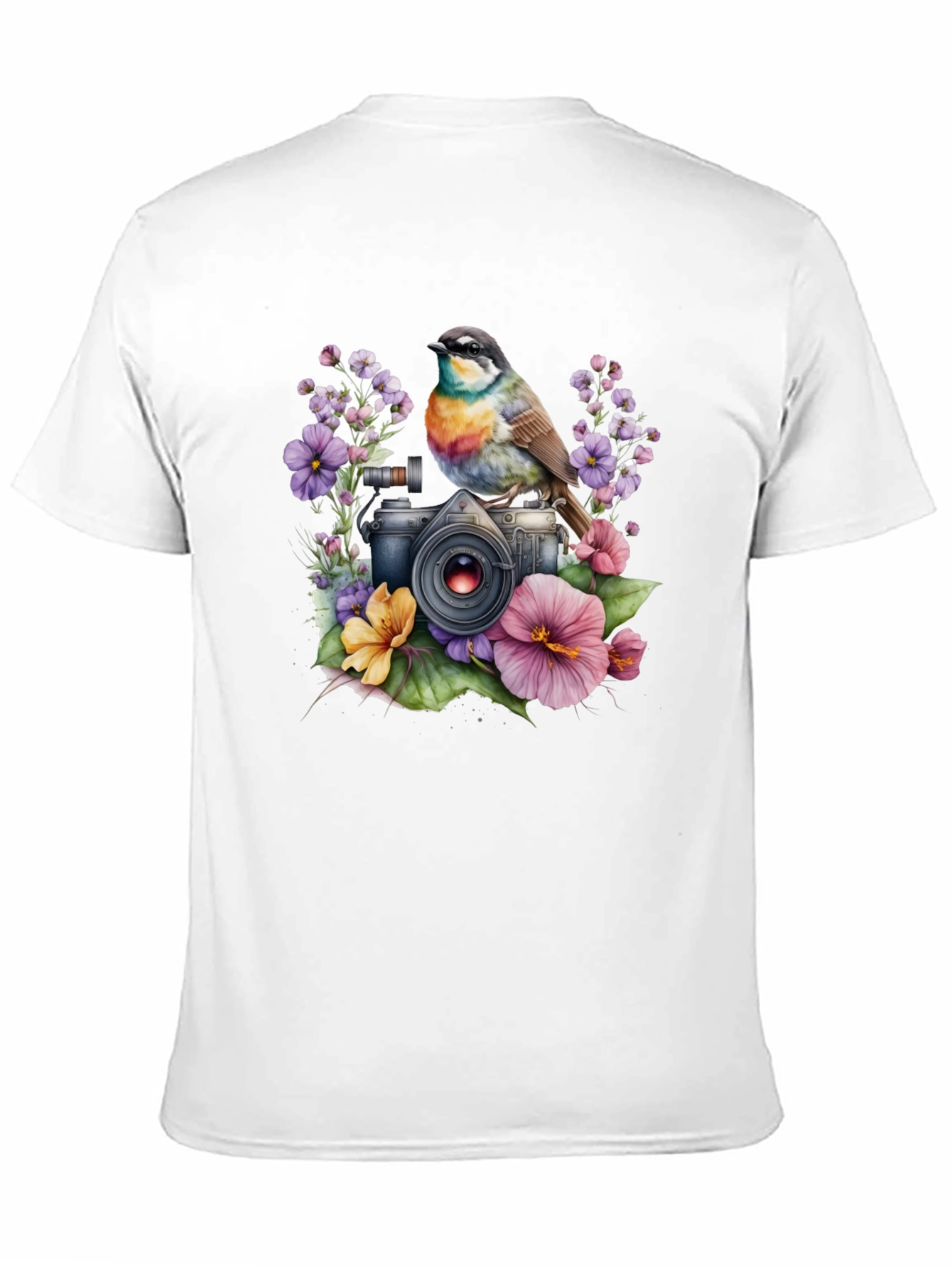 Floral Camera Bird T-Shirt - Nature Photography