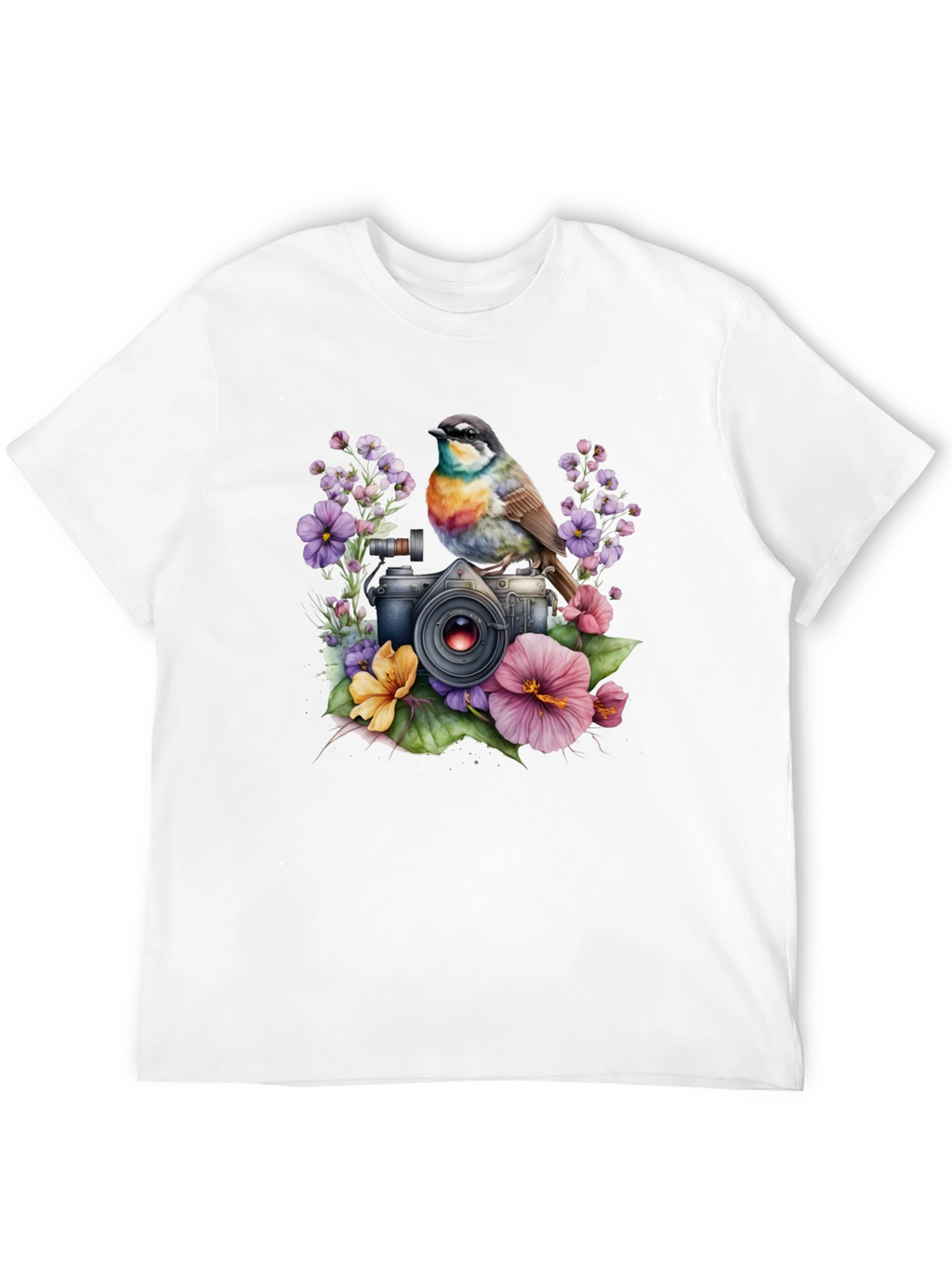 Floral Camera Bird T-Shirt - Nature Photography