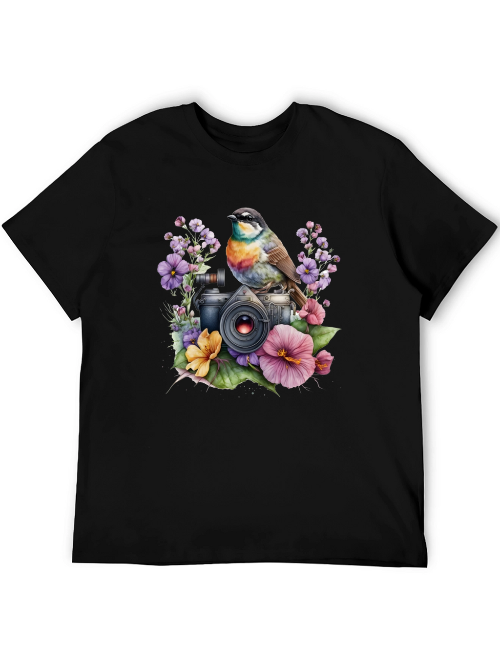 Floral Camera Bird T-Shirt - Nature Photography