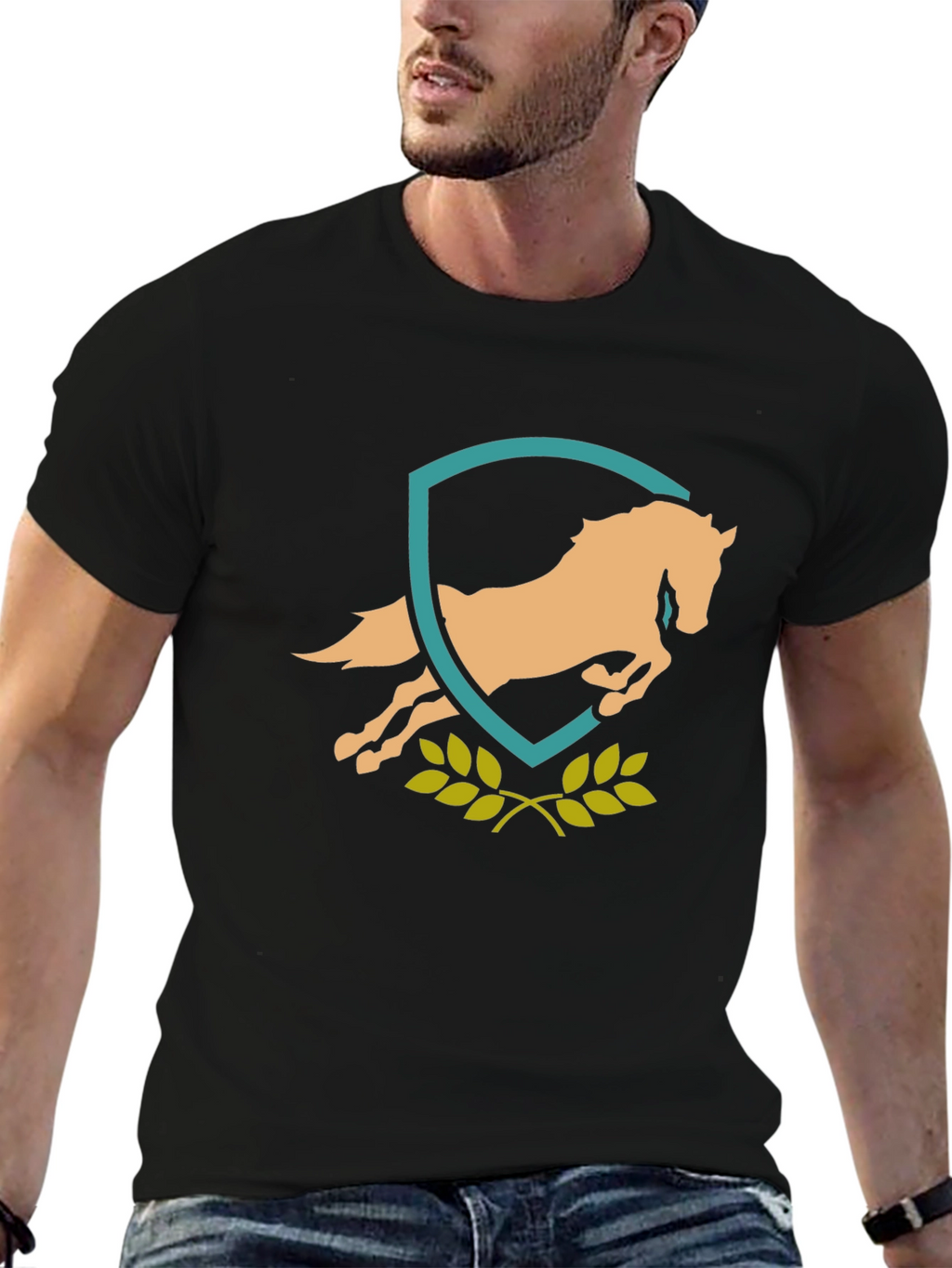 Equestrian Horse Crest Graphic Tee - Black