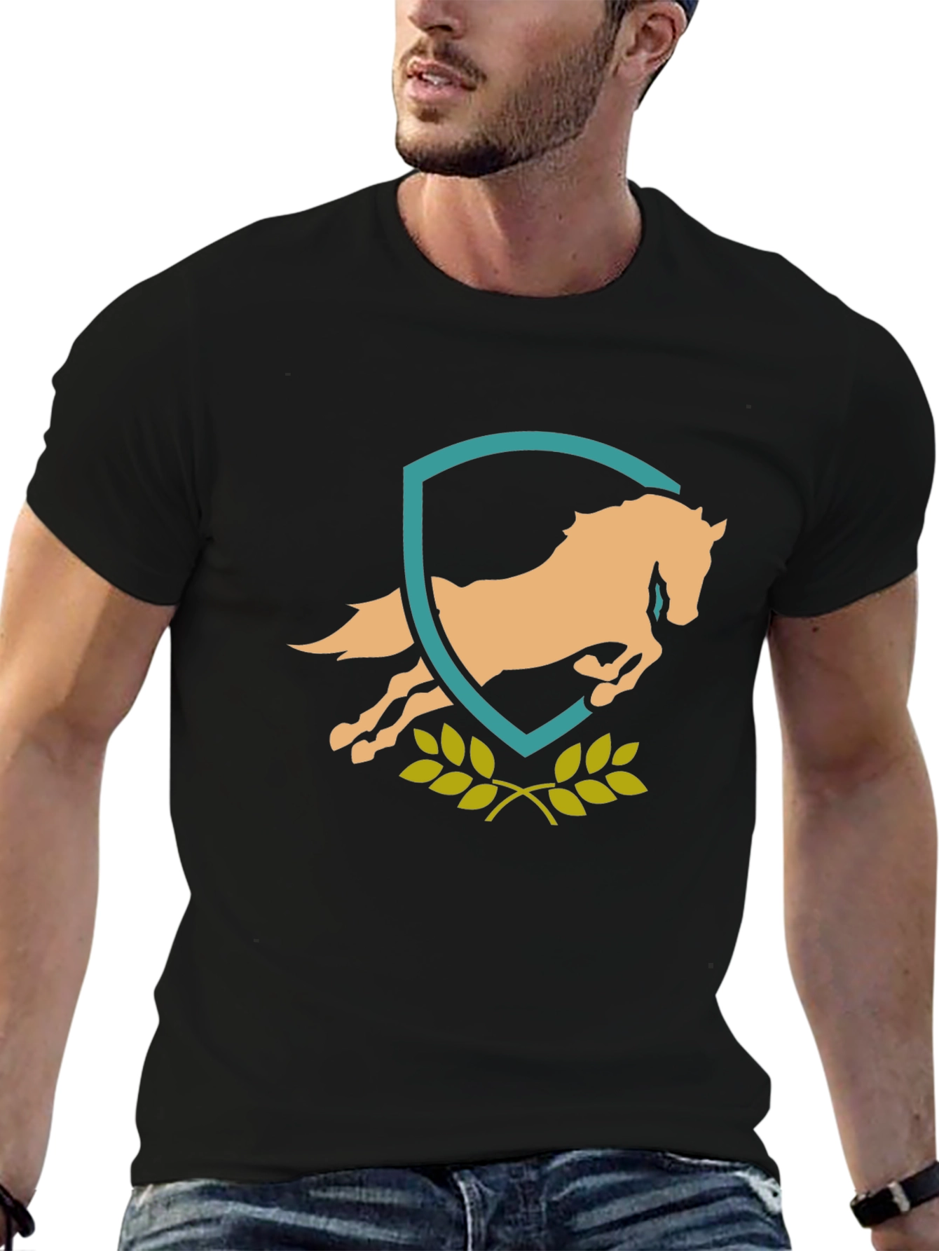 Equestrian Horse Crest Graphic Tee - Black