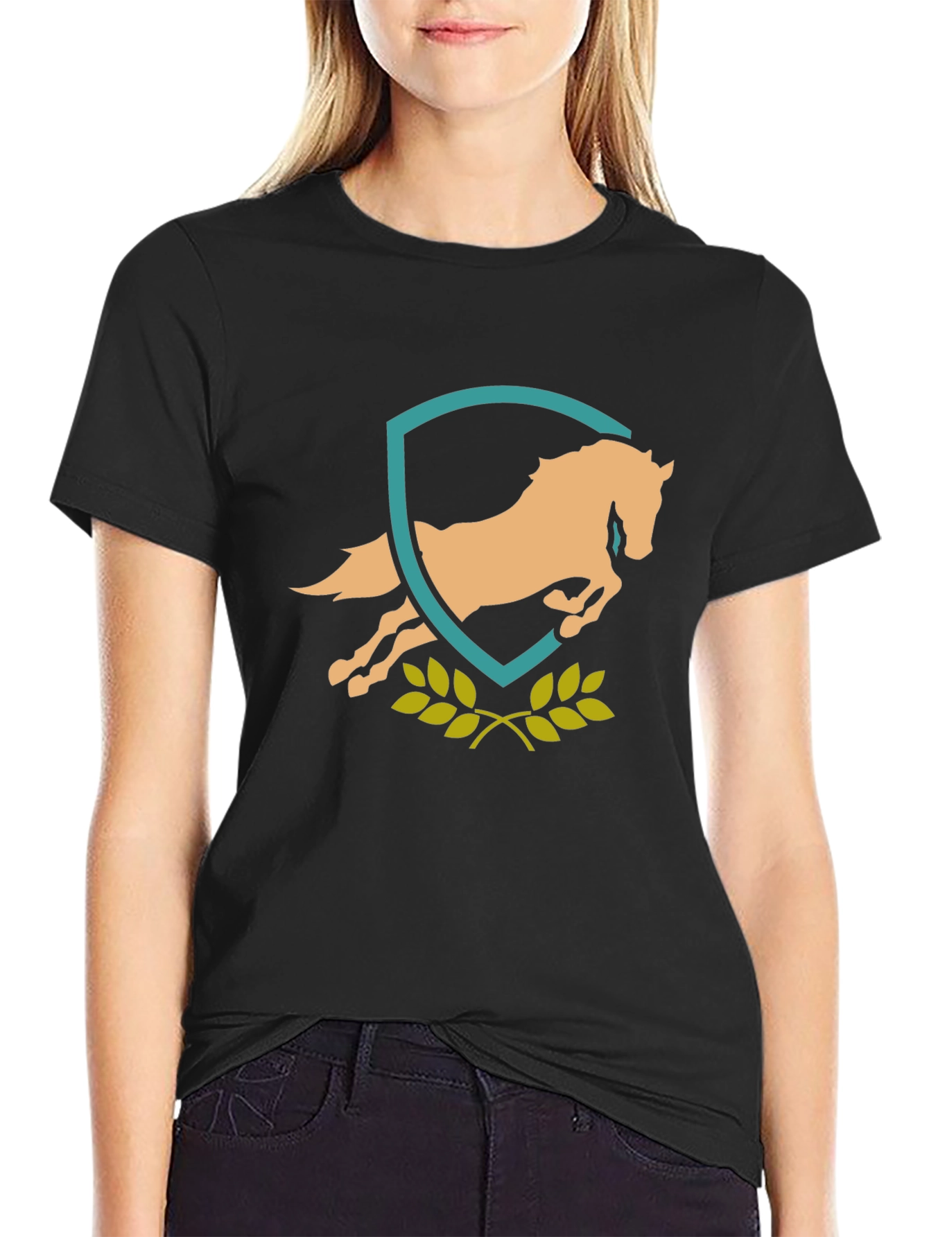 Equestrian Horse Crest Graphic Tee - Black