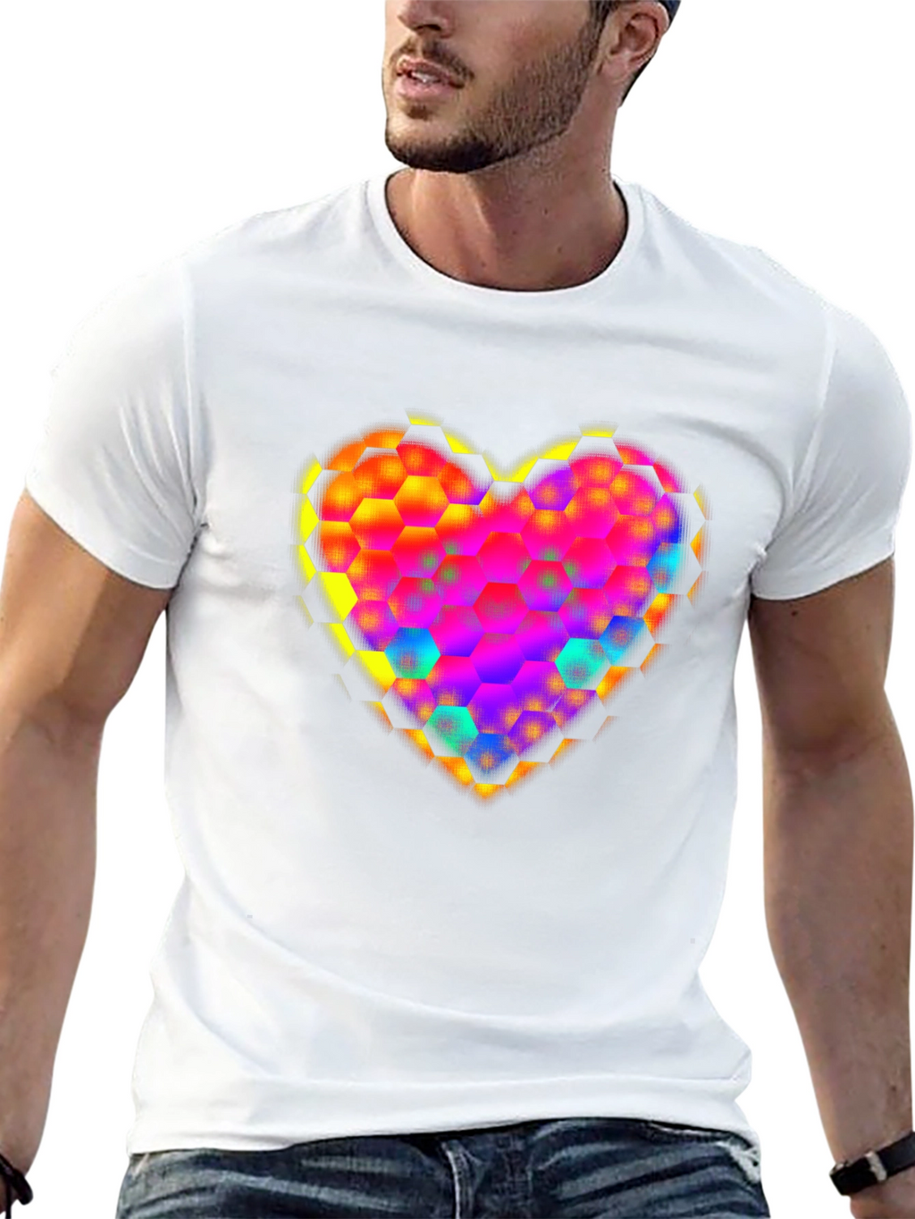 Honeycomb Heart Graphic Tee - Modern Geometric Design