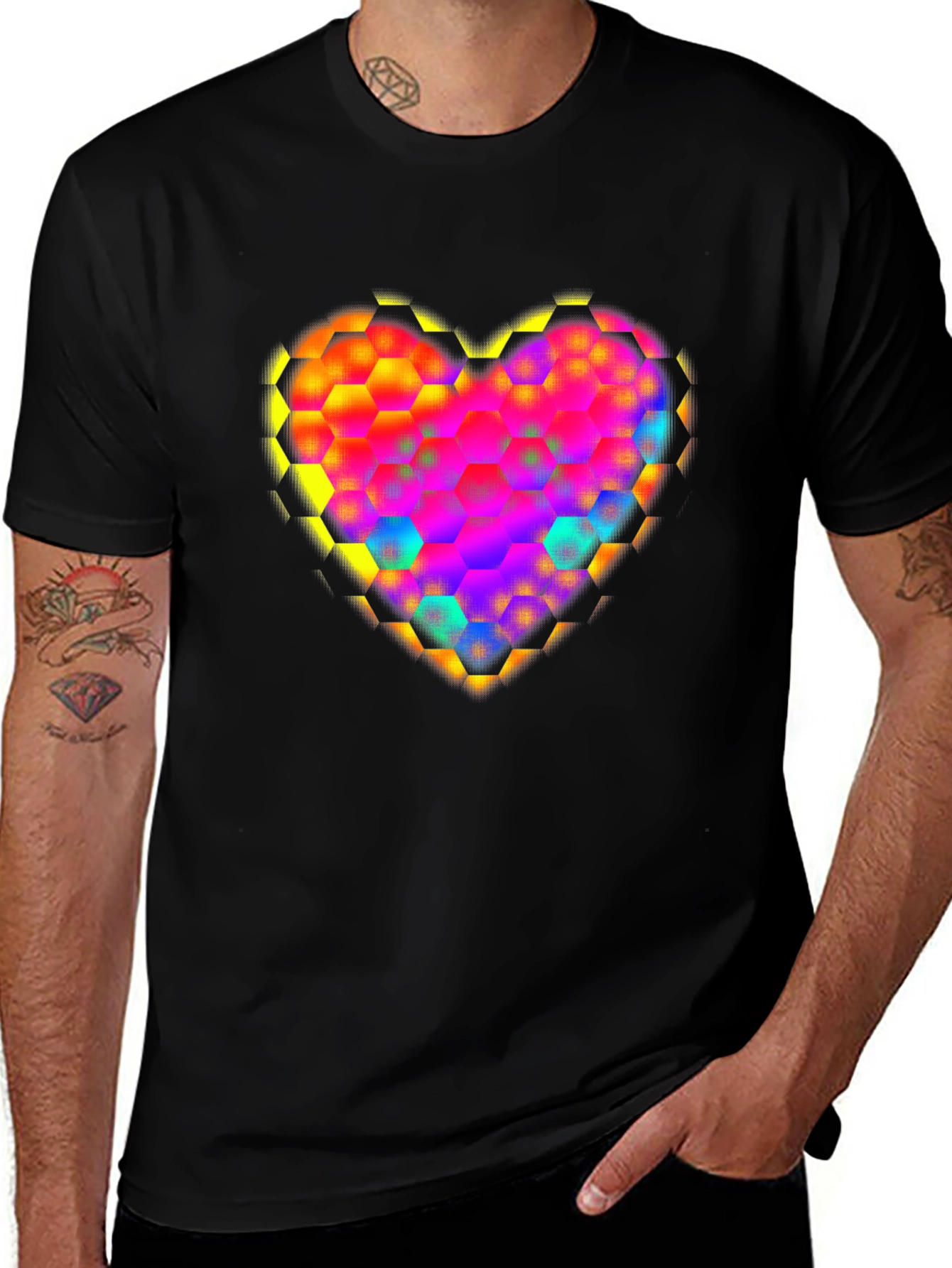 Honeycomb Heart Graphic Tee - Modern Geometric Design
