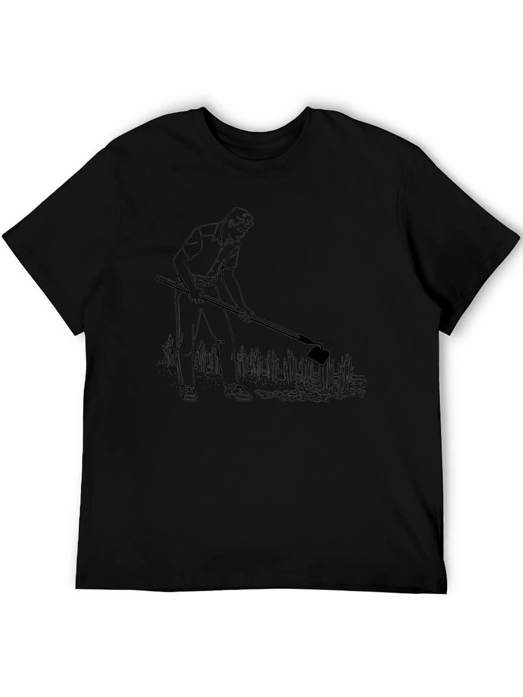 Hoeing Man Graphic Tee - Black Cotton T-Shirt