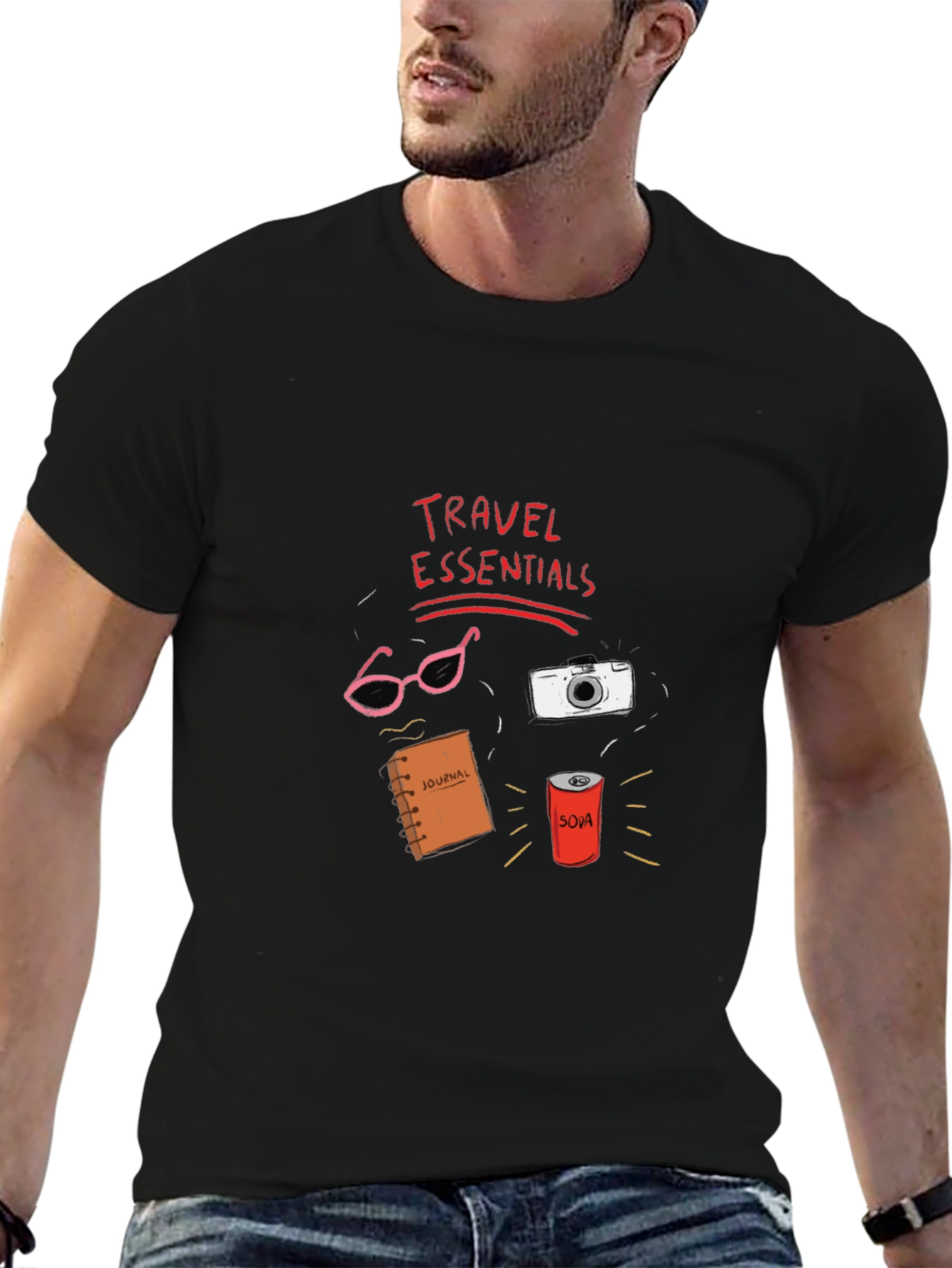 Travel Essentials Graphic T-Shirt - Black Cotton Tee