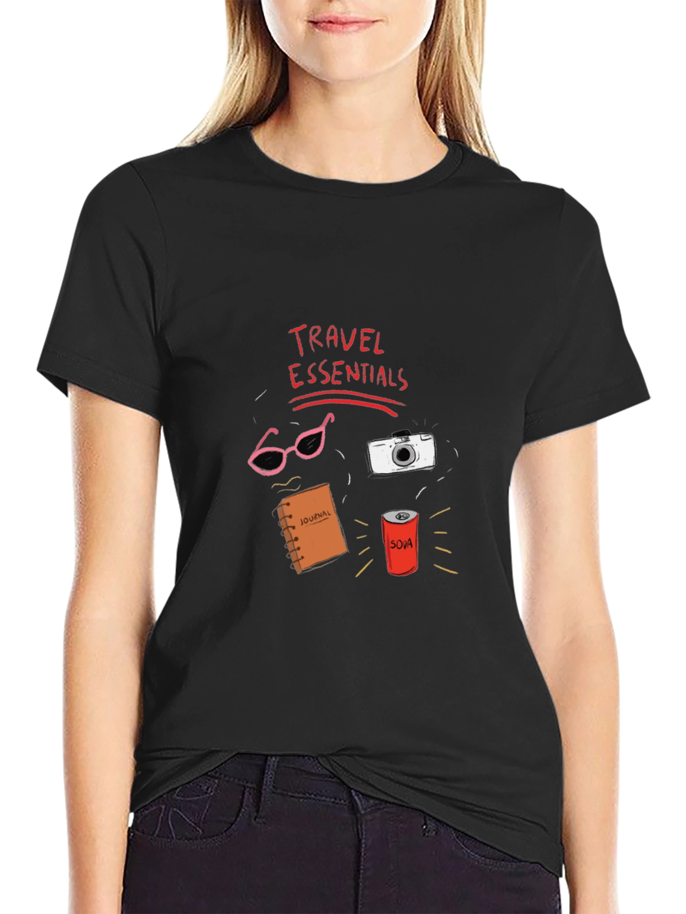 Travel Essentials Graphic T-Shirt - Black Cotton Tee