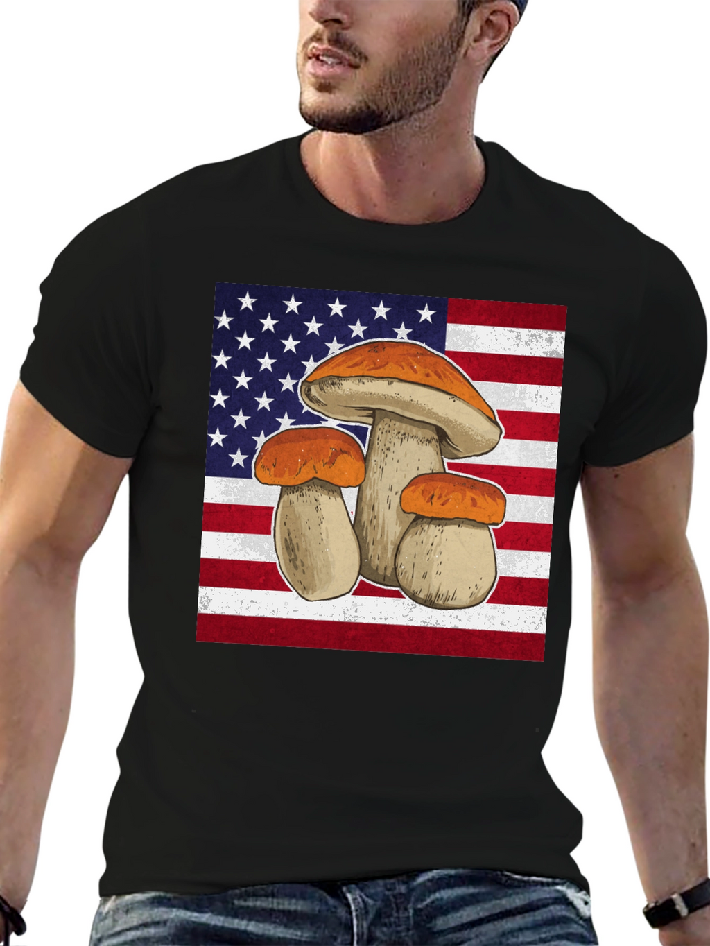 Mushroom USA Flag Graphic T-Shirt