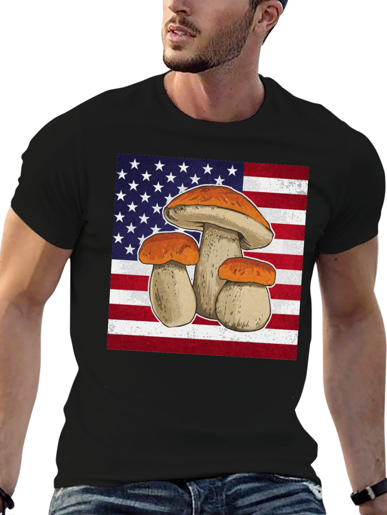 Mushroom USA Flag Graphic T-Shirt