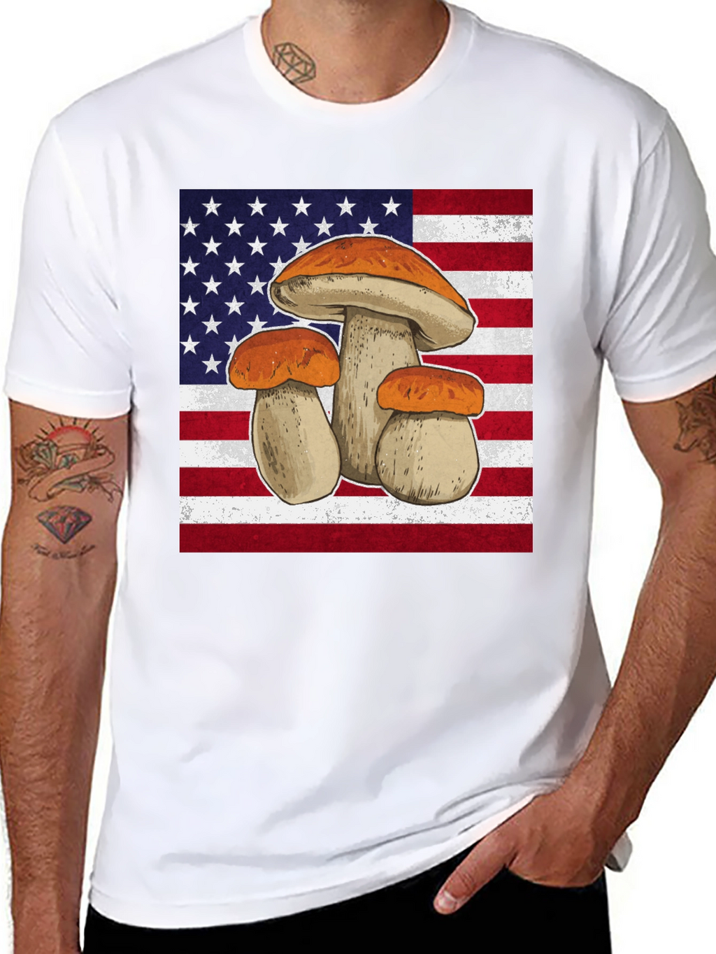 Mushroom USA Flag Graphic T-Shirt
