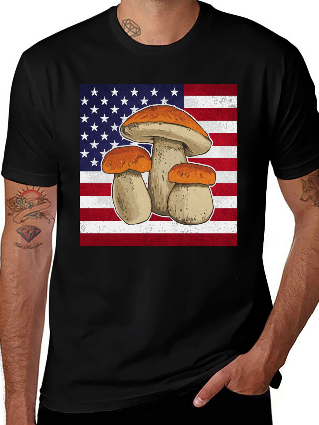 Mushroom USA Flag Graphic T-Shirt