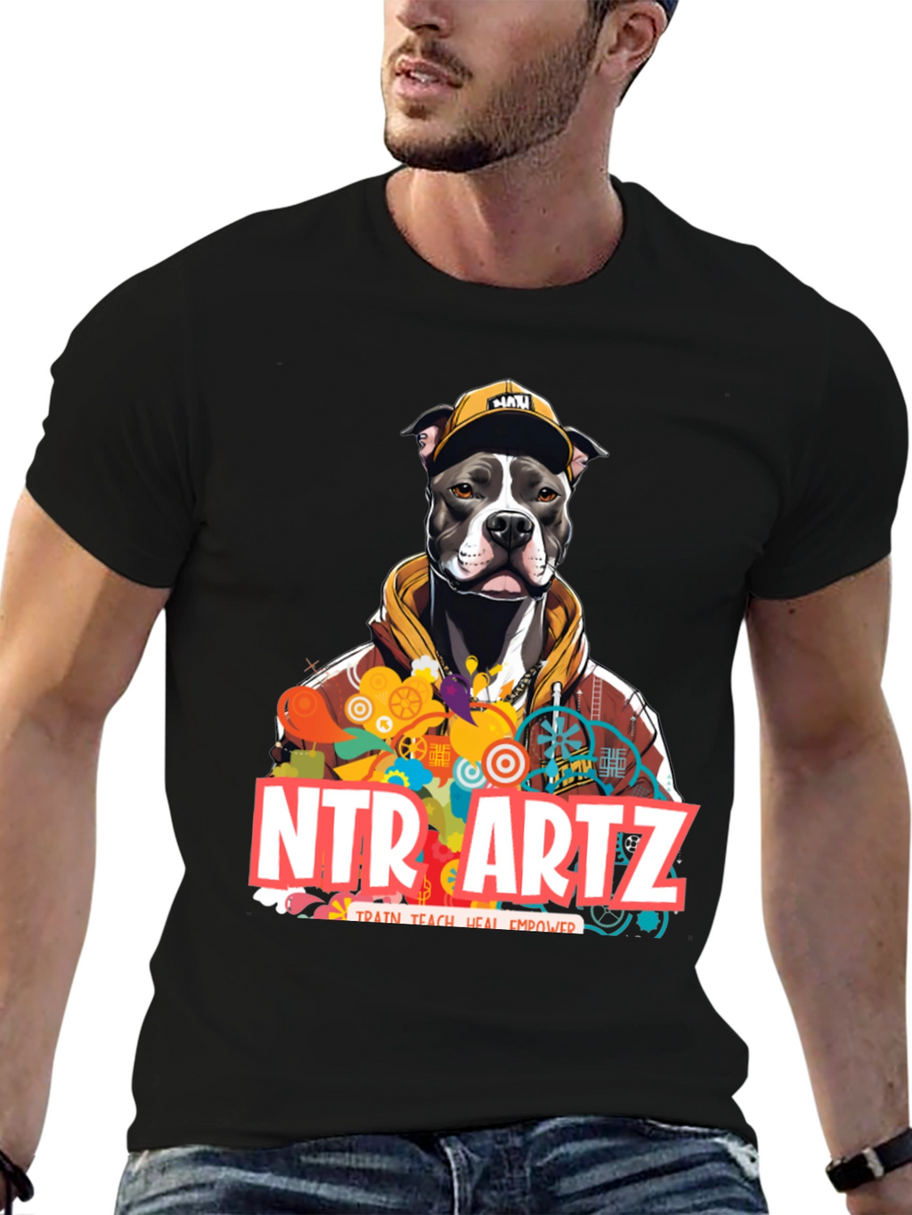 NTR Artz Dog Graphic Black T-Shirt