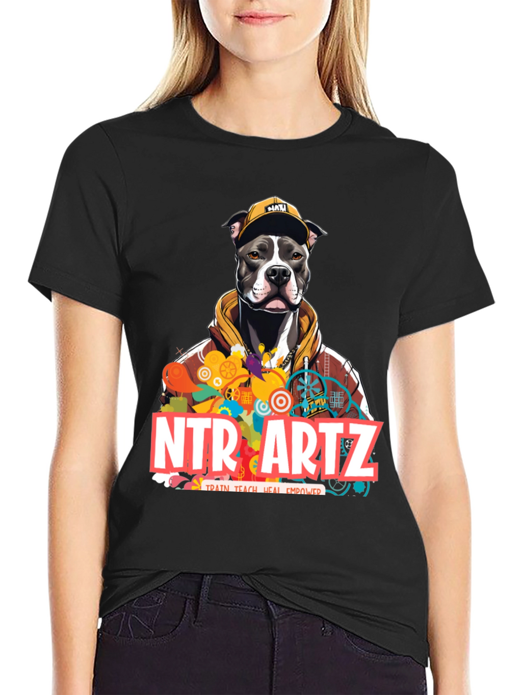 NTR Artz Dog Graphic Black T-Shirt