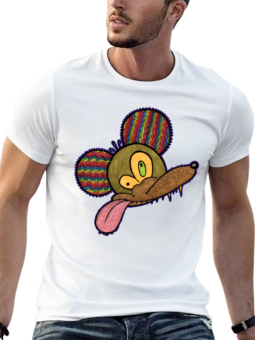 Psychedelic Mouse Head Black T-Shirt