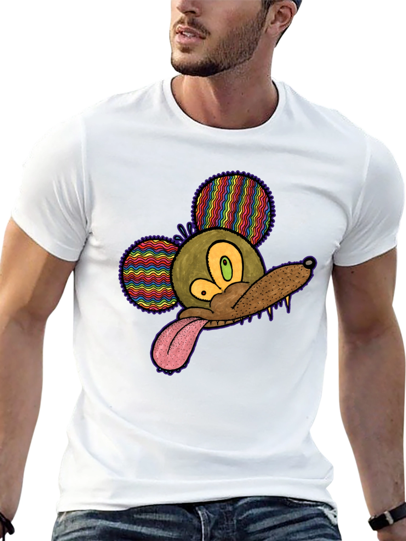 Psychedelic Mouse Head Black T-Shirt