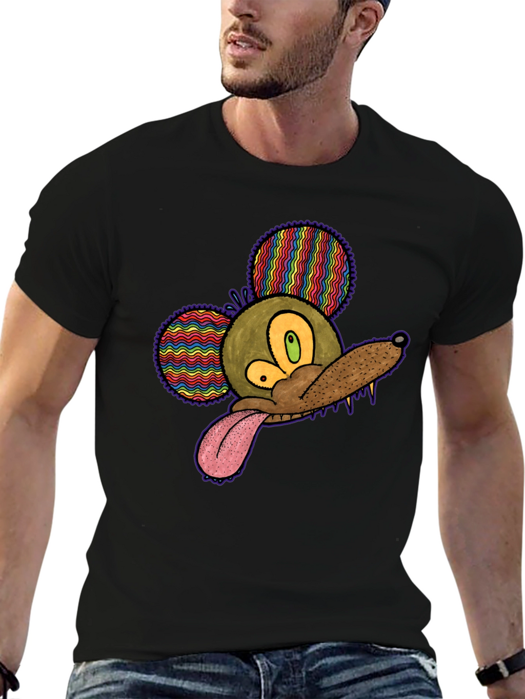 Psychedelic Mouse Head Black T-Shirt
