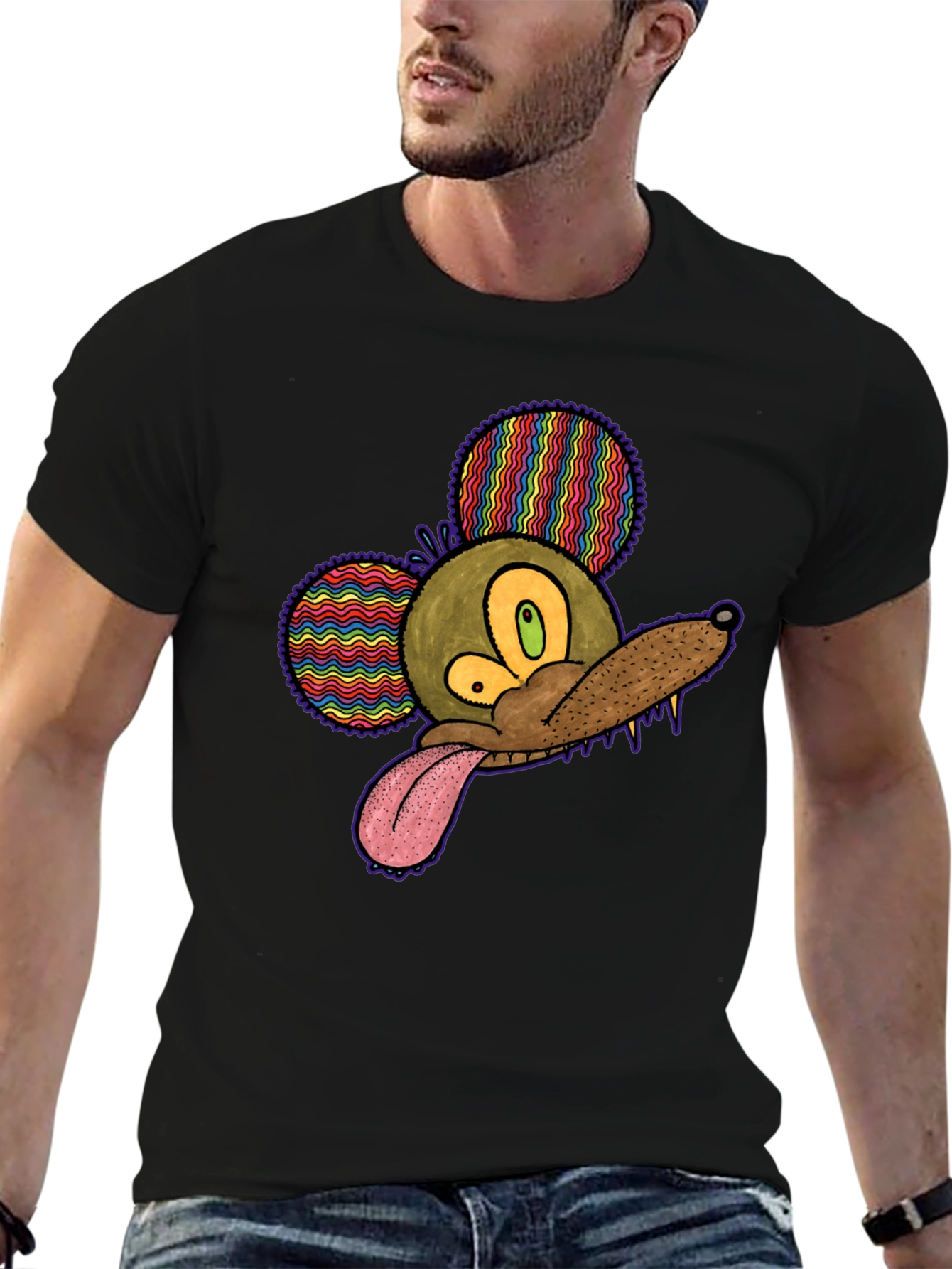 Psychedelic Mouse Head Black T-Shirt