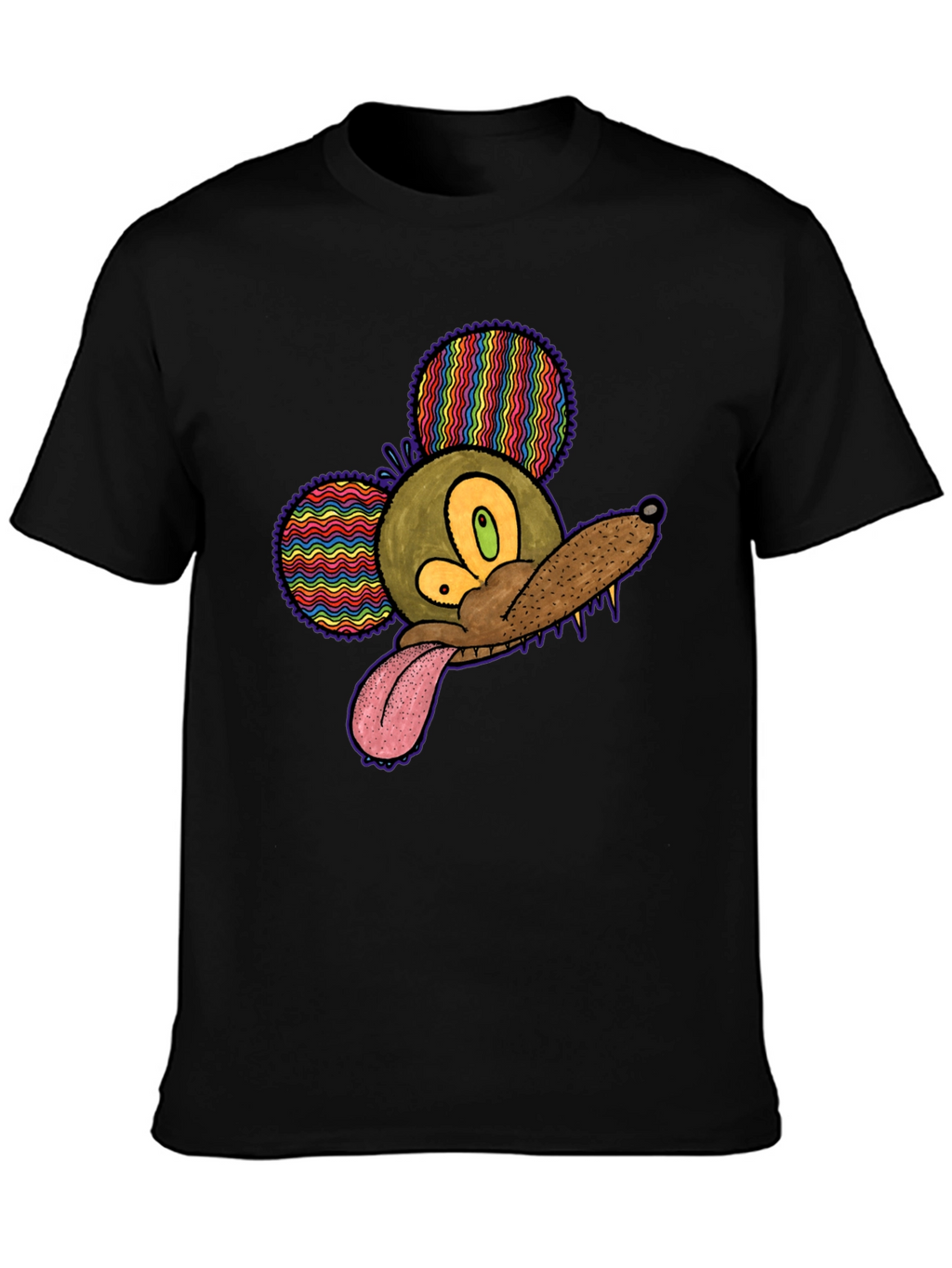 Psychedelic Mouse Head Black T-Shirt
