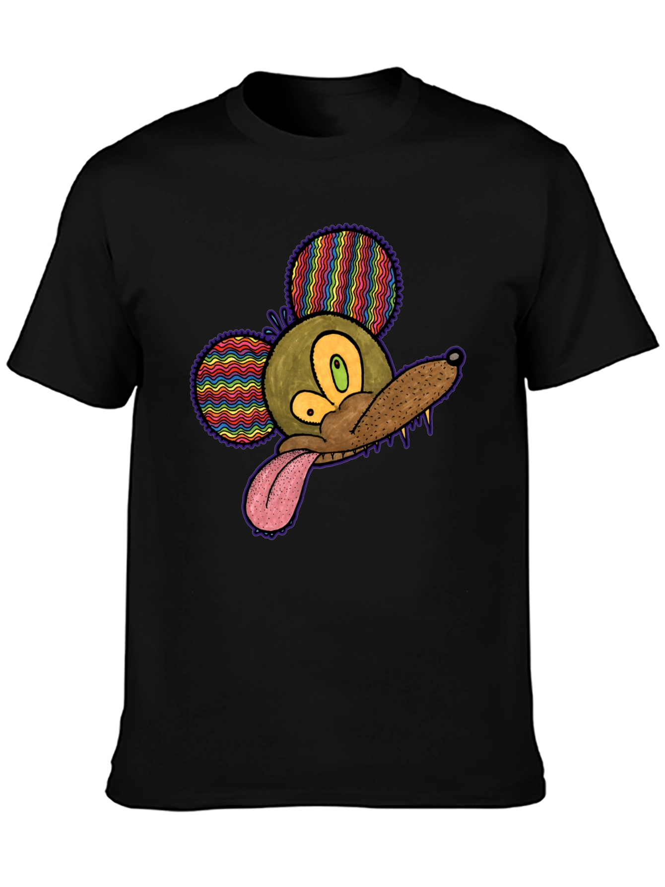Psychedelic Mouse Head Black T-Shirt