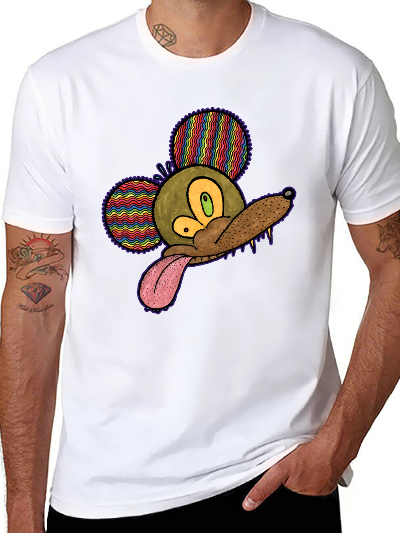 Psychedelic Mouse Head Black T-Shirt