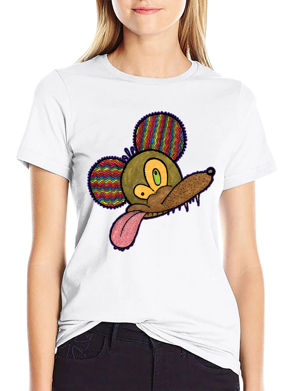 Psychedelic Mouse Head Black T-Shirt