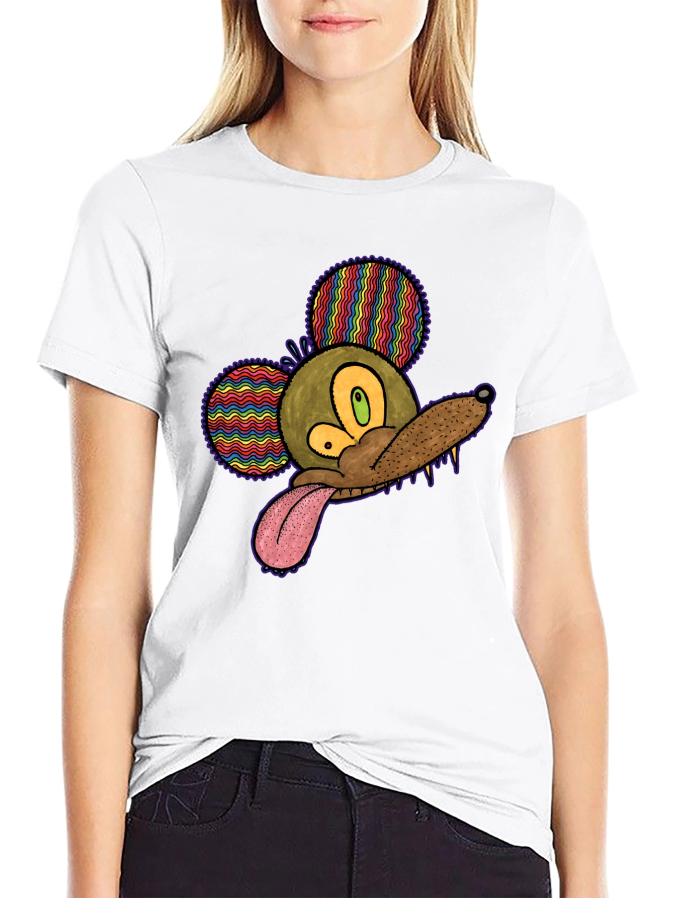 Psychedelic Mouse Head Black T-Shirt