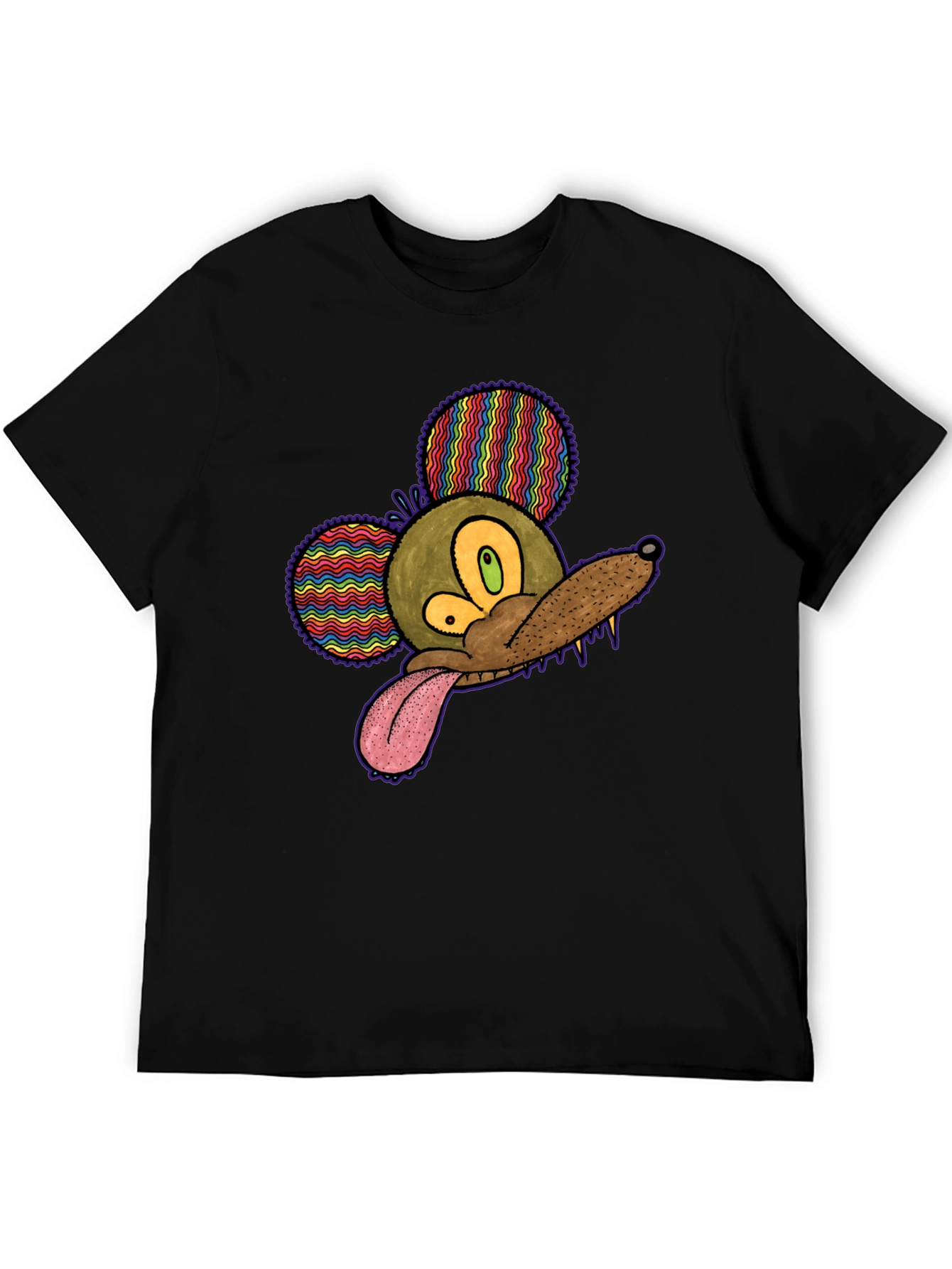 Psychedelic Mouse Head Black T-Shirt