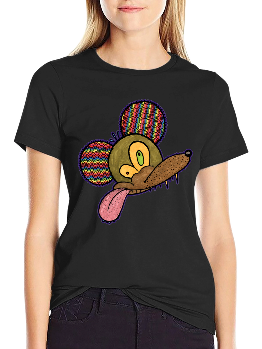 Psychedelic Mouse Head Black T-Shirt