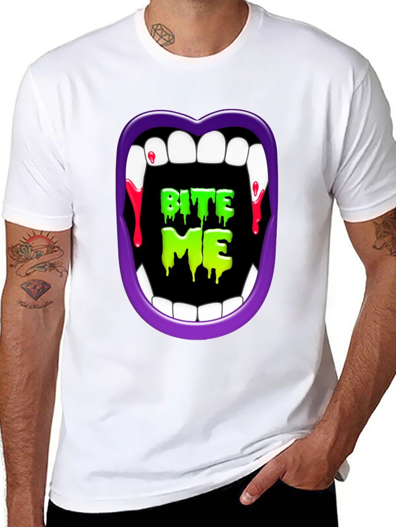 Bite Me Vampire Halloween Graphic Tee