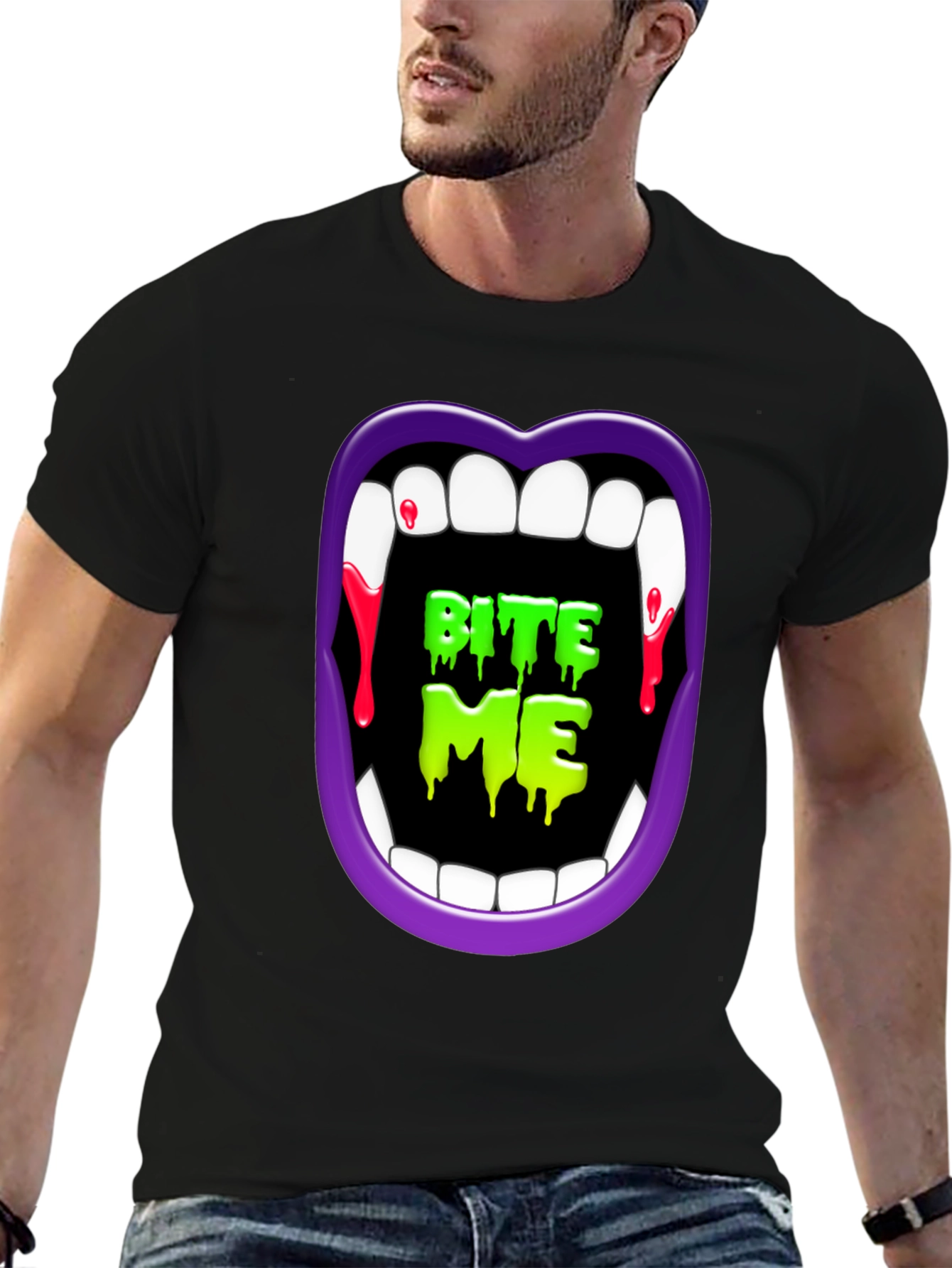 Bite Me Vampire Halloween Graphic Tee