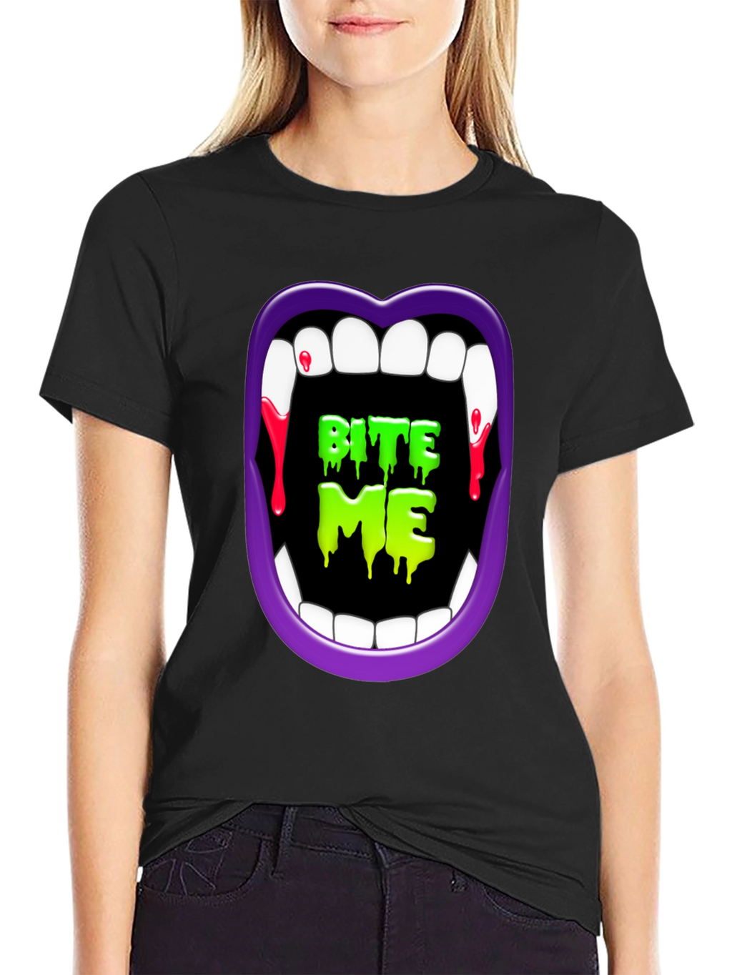 Bite Me Vampire Halloween Graphic Tee