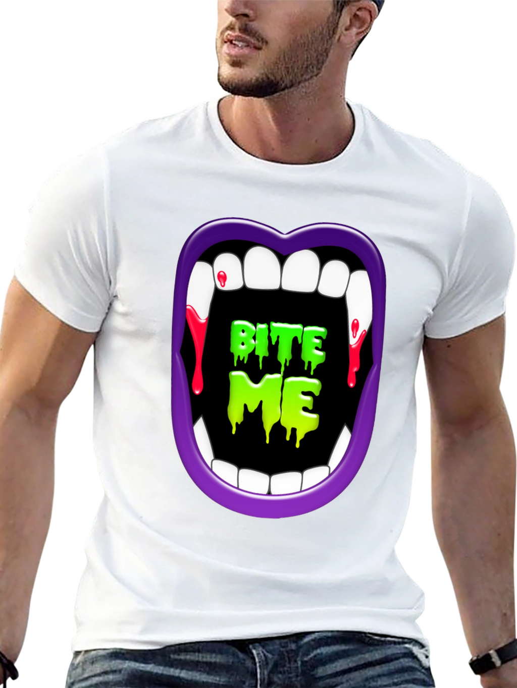 Bite Me Vampire Halloween Graphic Tee
