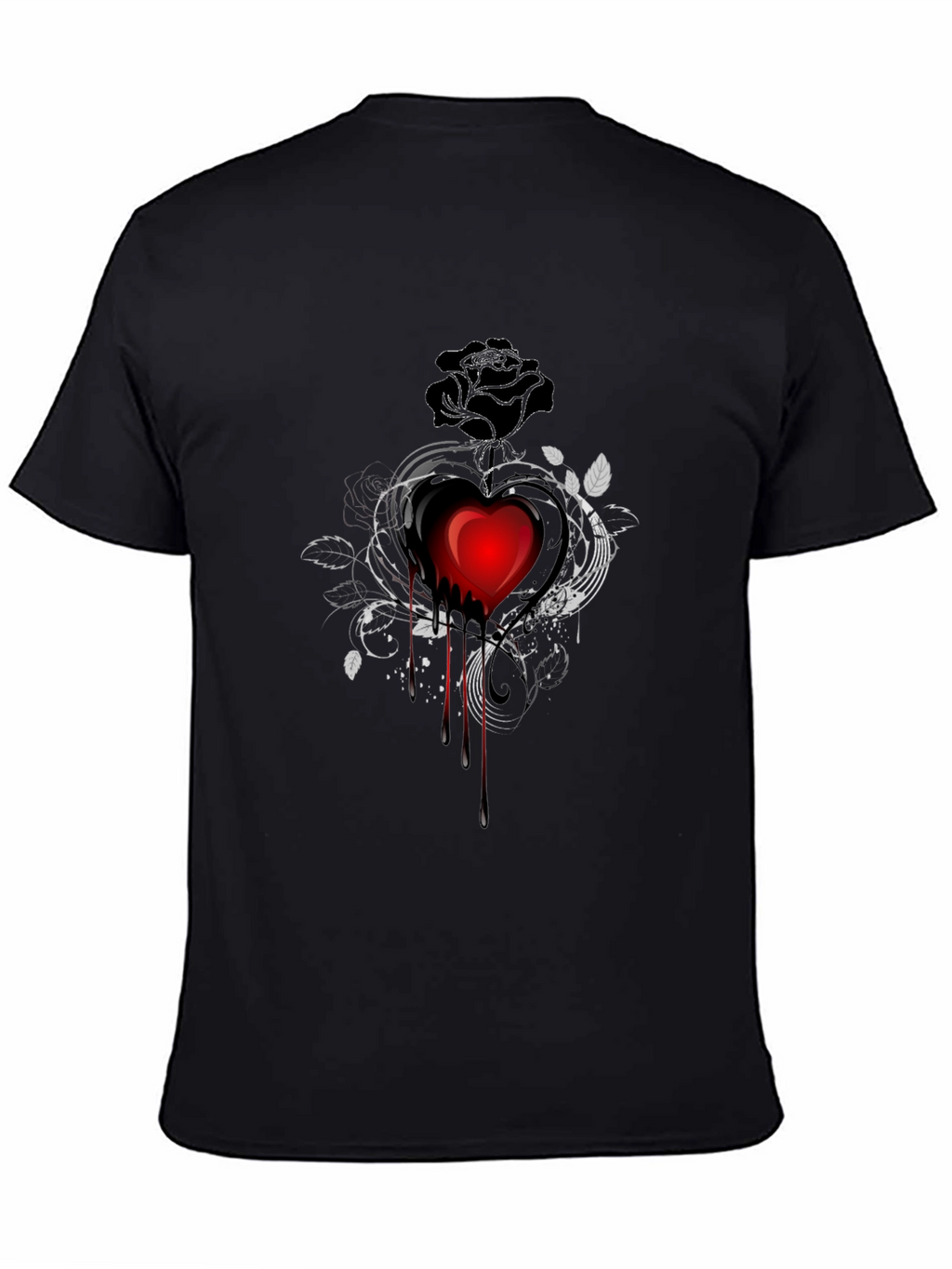 Gothic Heart Rose Graphic Tee - Mens Black Shirt