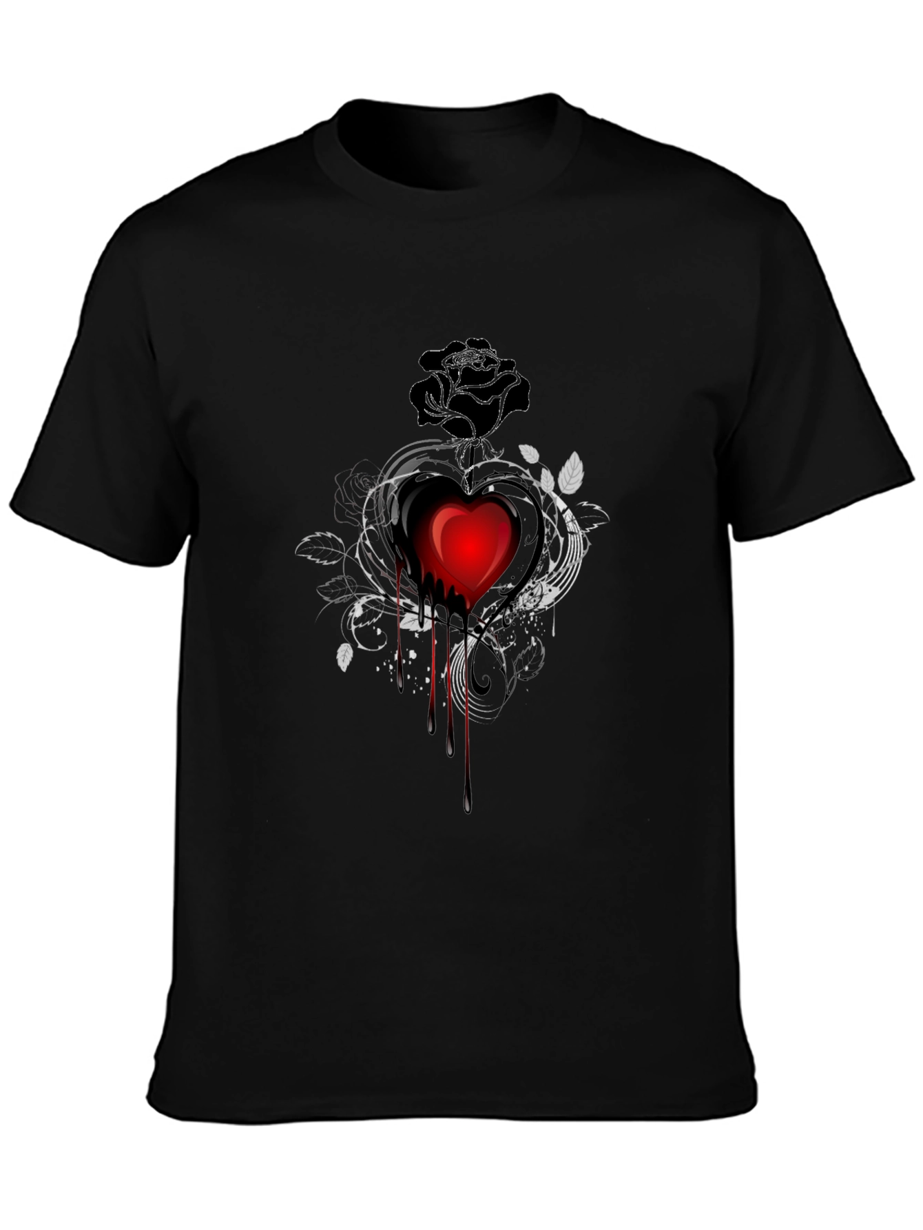 Gothic Heart Rose Graphic Tee - Mens Black Shirt