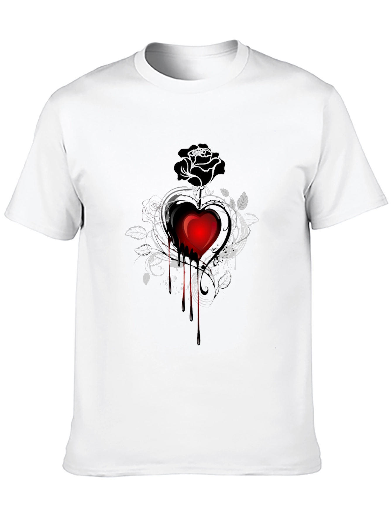 Gothic Heart Rose Graphic Tee - Mens Black Shirt