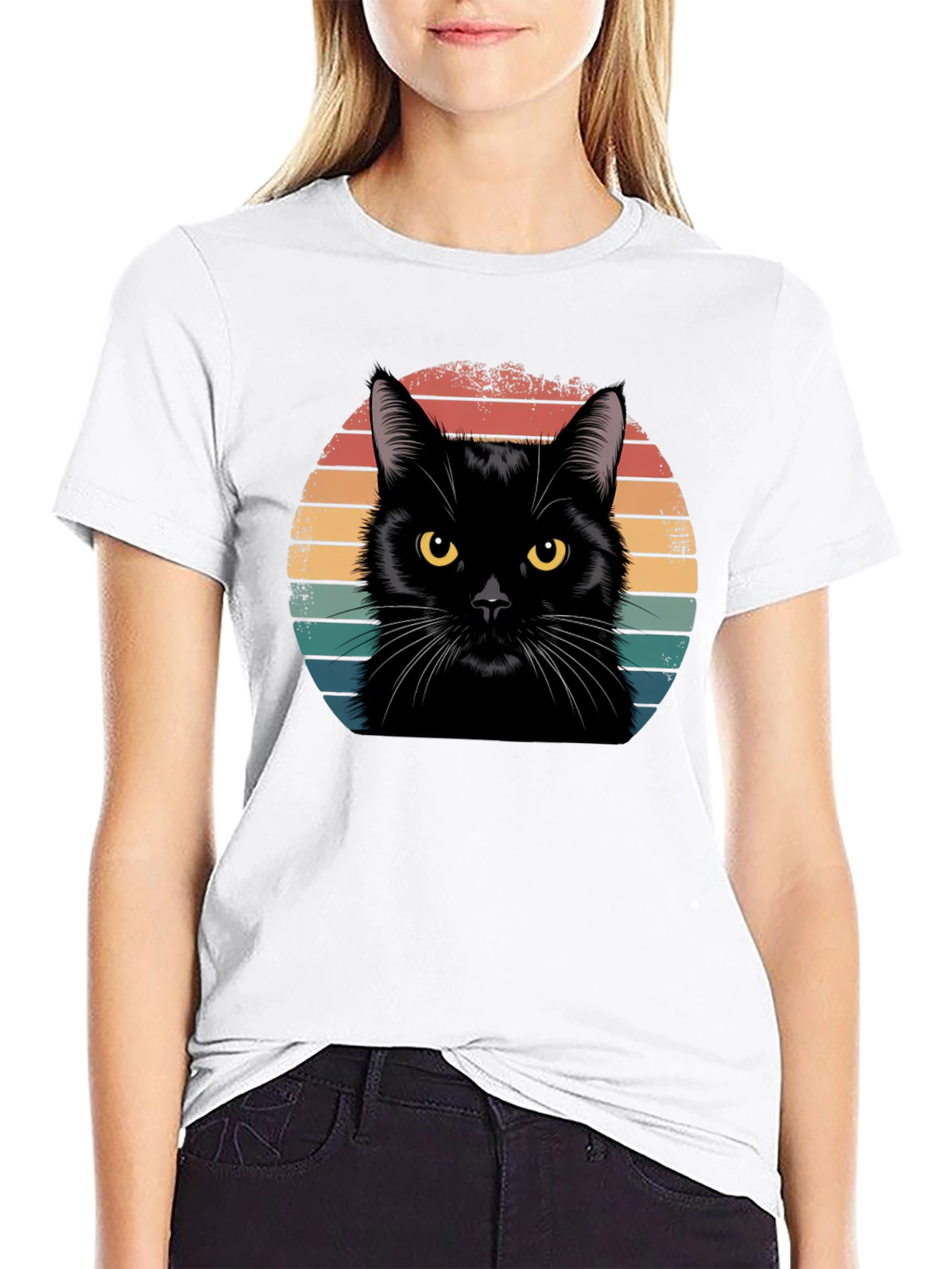 Retro Black Cat T-Shirt - Vintage Style Tee