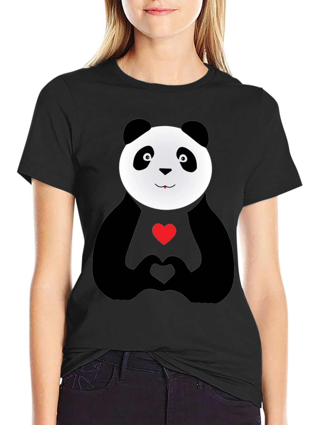 Cute Panda Heart Hands Graphic T-Shirt