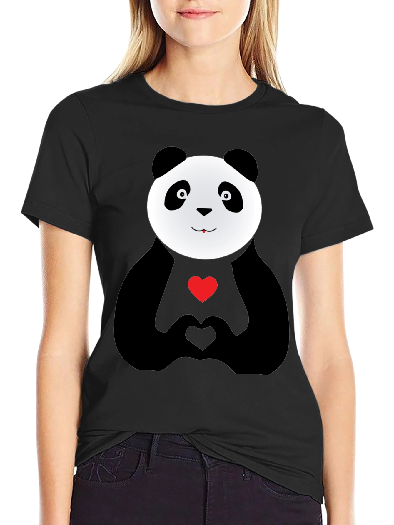 Cute Panda Heart Hands Graphic T-Shirt