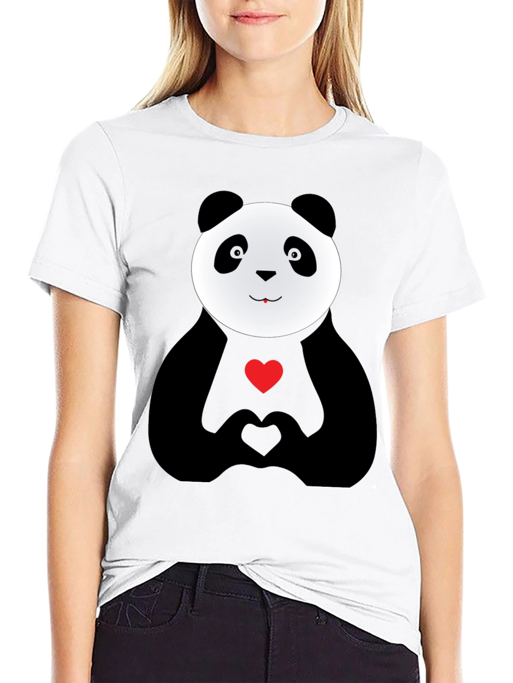Cute Panda Heart Hands Graphic T-Shirt
