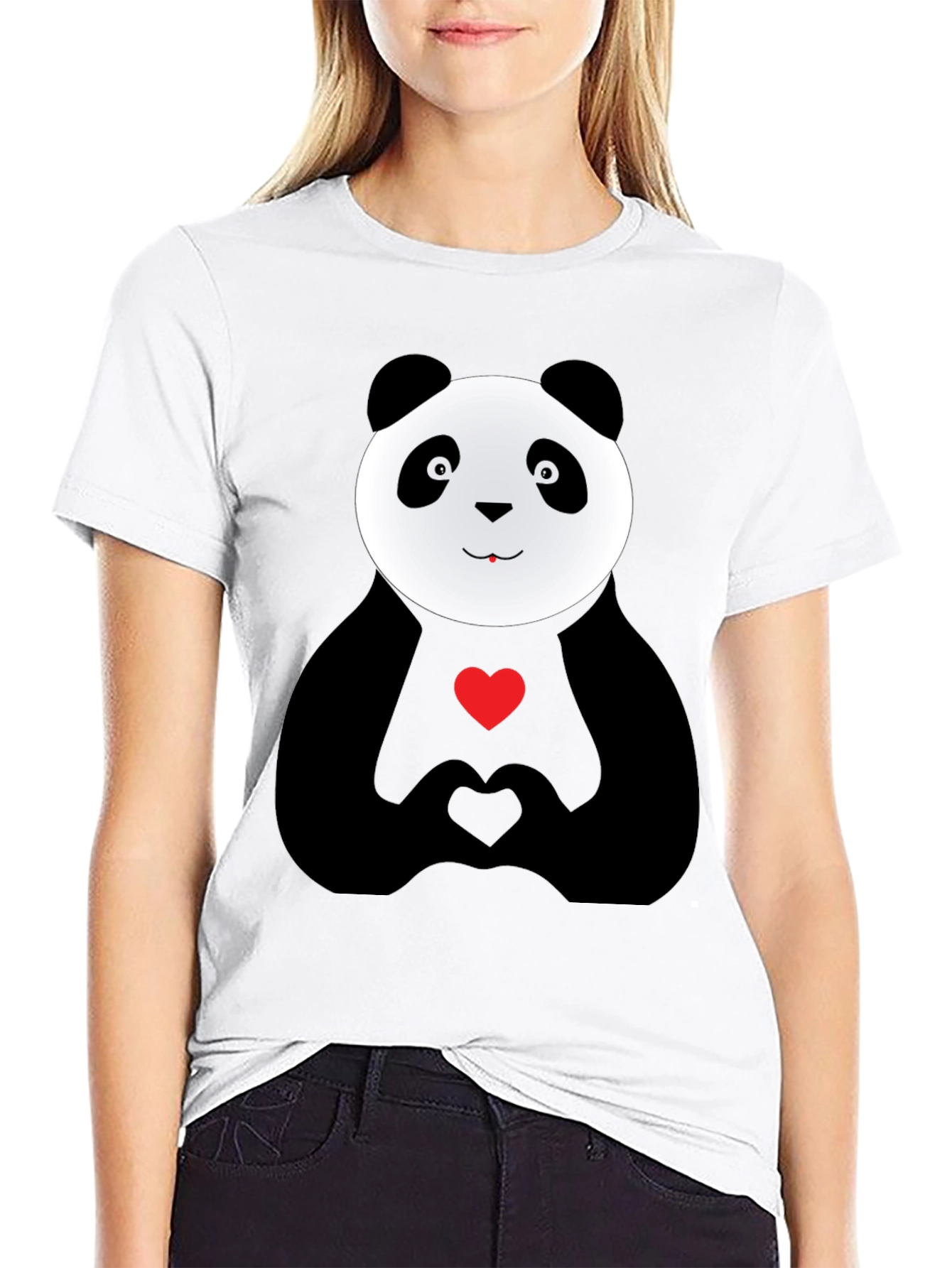 Cute Panda Heart Hands Graphic T-Shirt